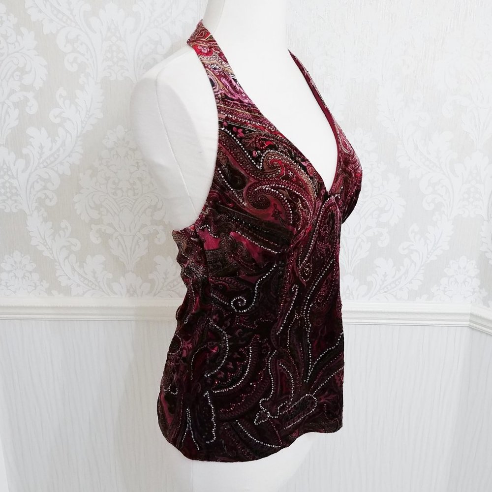 Cache Burgundy Velvet Halter Top - Picture 2 of 4